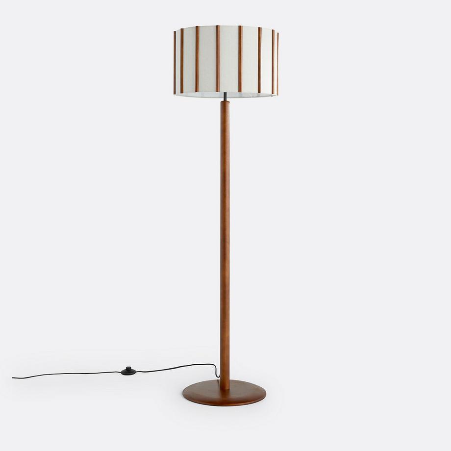 Lampadaire en hévéa et lin