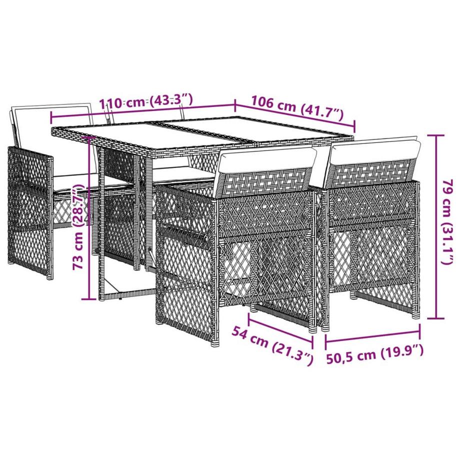 VidaXL set da pranzo da giardino Polirattan  