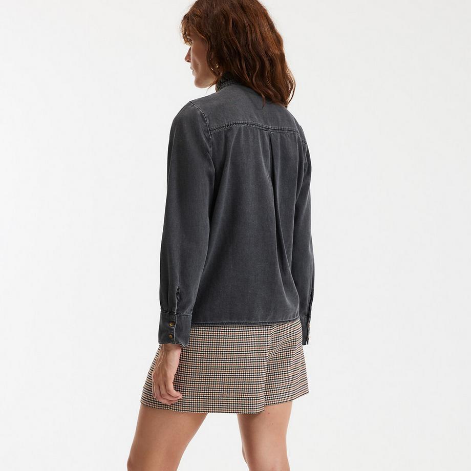 La Redoute Collections Langarm Bluse mit gerüschtem Stehkragen  