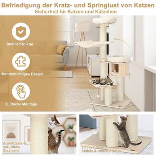Northio  174 cm Katzenbaum aus Massivholz 4-Etagen Katzenturm Natur 