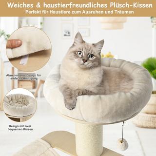 Northio  174 cm Katzenbaum aus Massivholz 4-Etagen Katzenturm Natur 