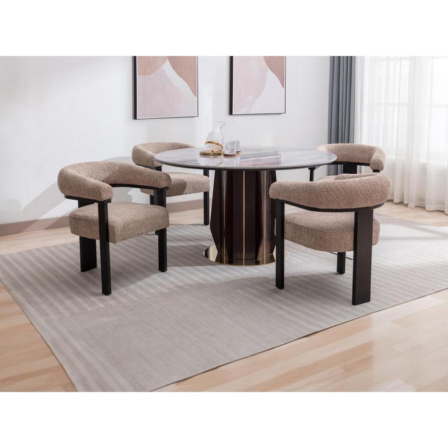 PASCAL MORABITO Sedia con braccioli in Tessuto bouclette e Legno di hevea Tortora e Nero - Lotto di 6 - LIVELIA  