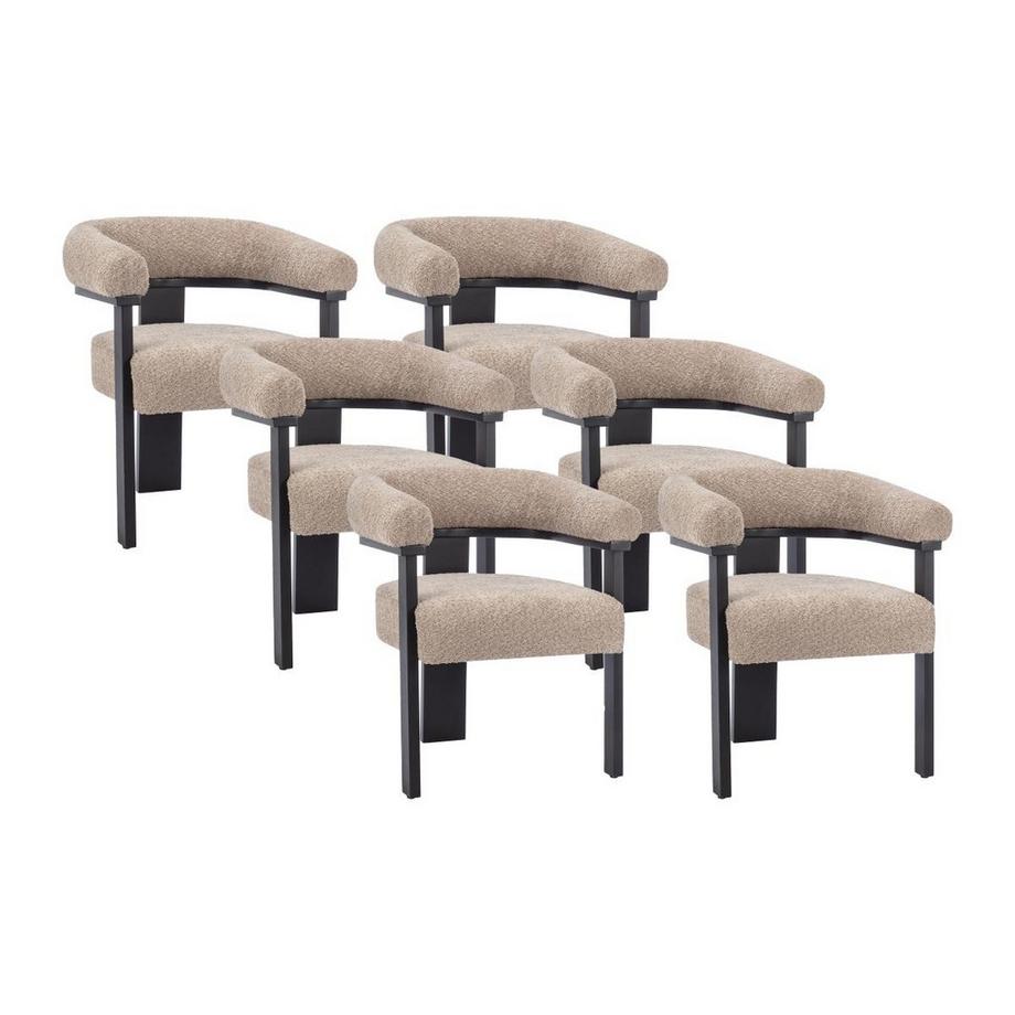 Sedia con braccioli in Tessuto bouclette e Legno di hevea Tortora e Nero - Lotto di 6 - LIVELIA