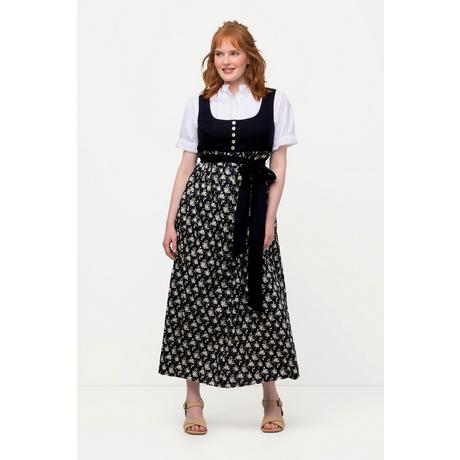 Ulla Popken  Dirndl, Blüten, Bindeband, Carree-Ausschnitt, ärmellos 