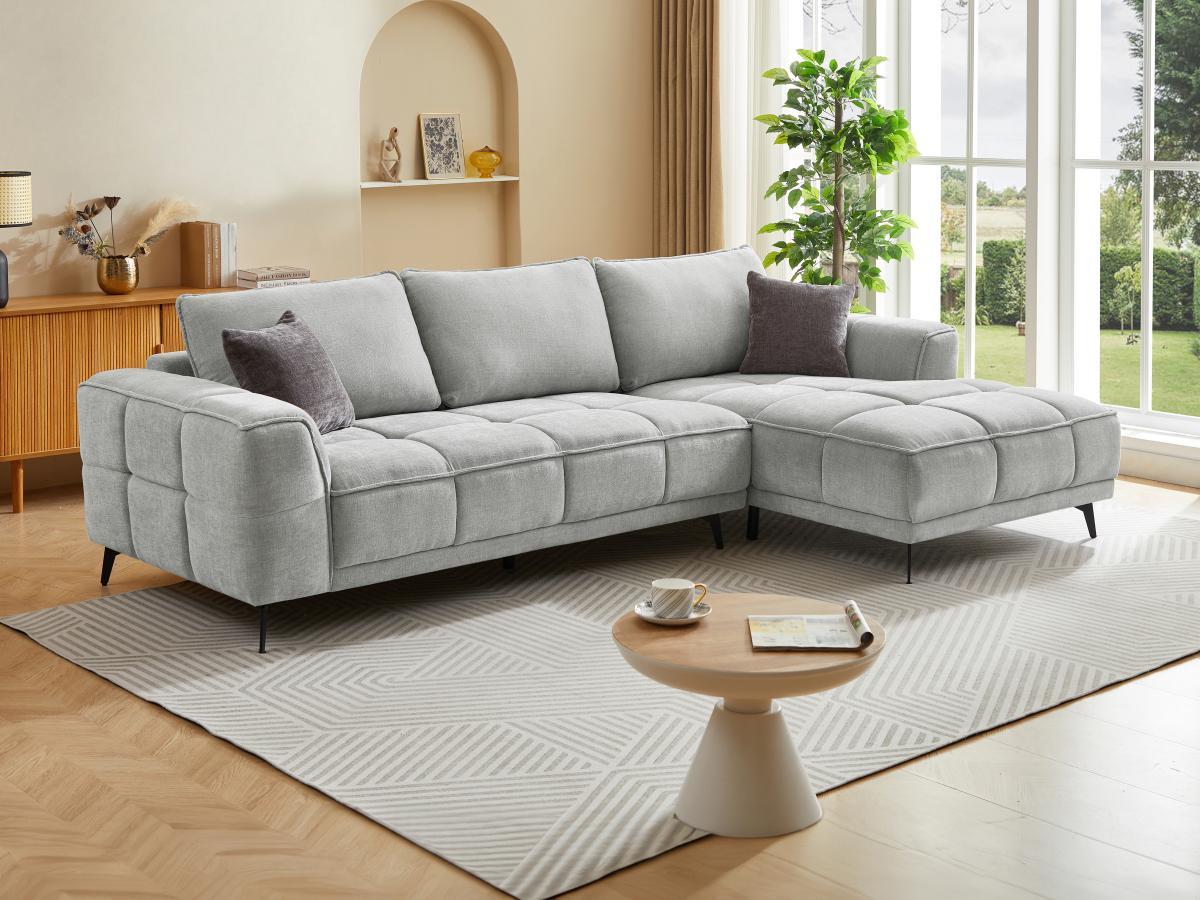 Vente-unique Ecksofa - Ecke rechts - Strukturstoff - Hellgrau - KIPAMBA  