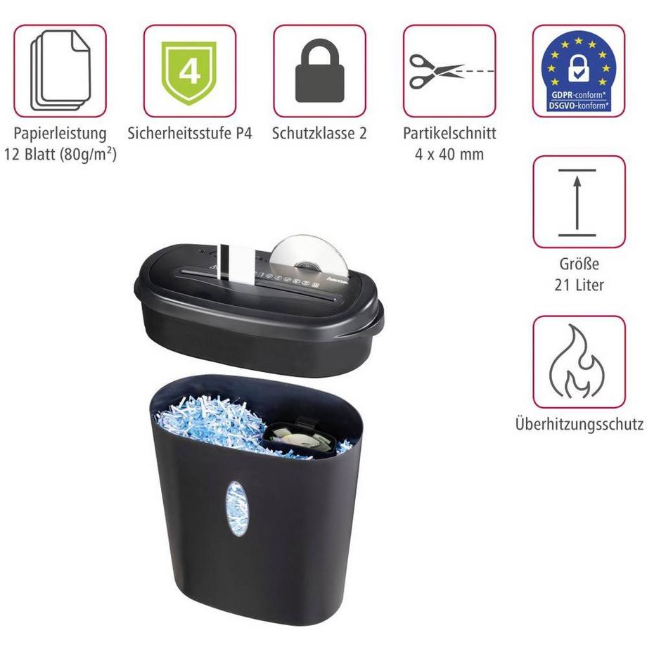 hama Destructeur de documents destruction par particules 4 x 40 mm 21 l  
