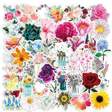 Autocollants - motifs de fleurs mélangés - 50 pcs