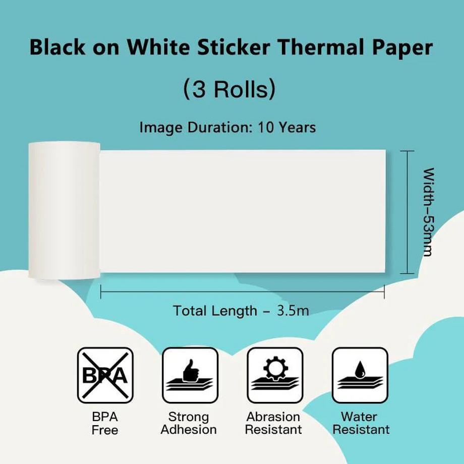 Phomemo Papier thermique autocollant blanc à durée de vie de 10 ans pour T02/M02X/M832 – 3 rouleaux  