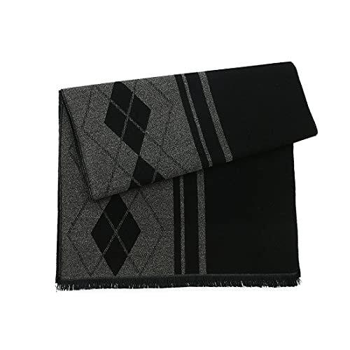 Only-bags.store  Écharpe d'hiver chaude et douce, écharpe tricotée à carreaux, longues écharpes d'hiver, gris noir, taille unique 
