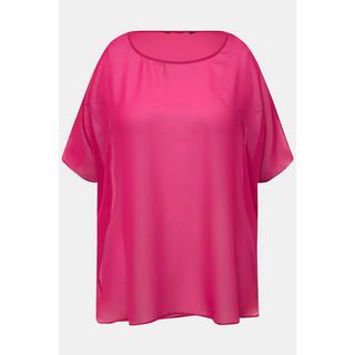 Ulla Popken  Blouse oversized en mousseline. Col rond et manches courtes 