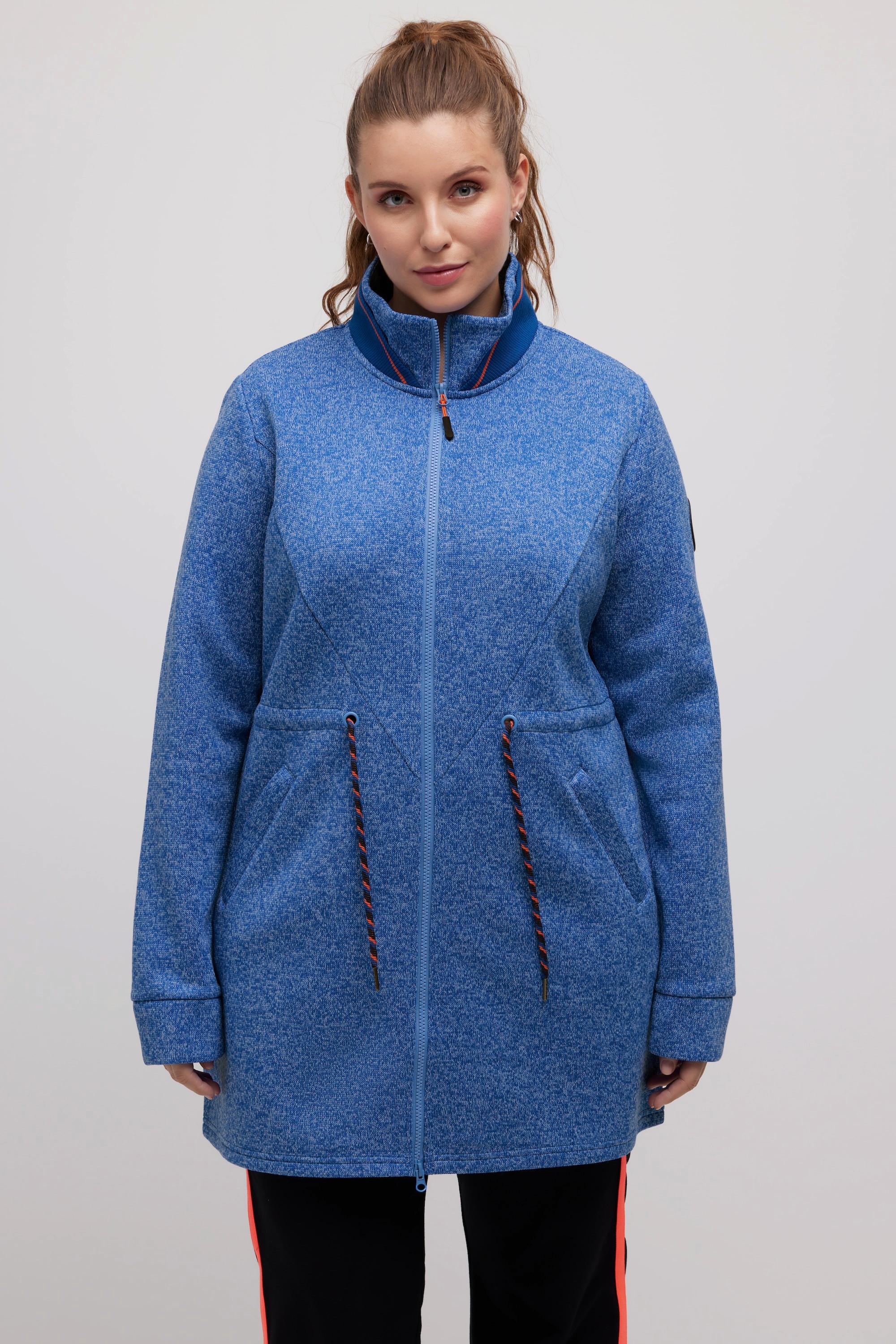 Ulla Popken  Long-Strickjacke, Tunnelzug, Stehkragen, 2-Wege-Zipper 