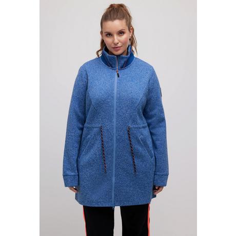 Ulla Popken  Cardigan long, cordon coulissant, col montant, fermeture Éclair à double sens 