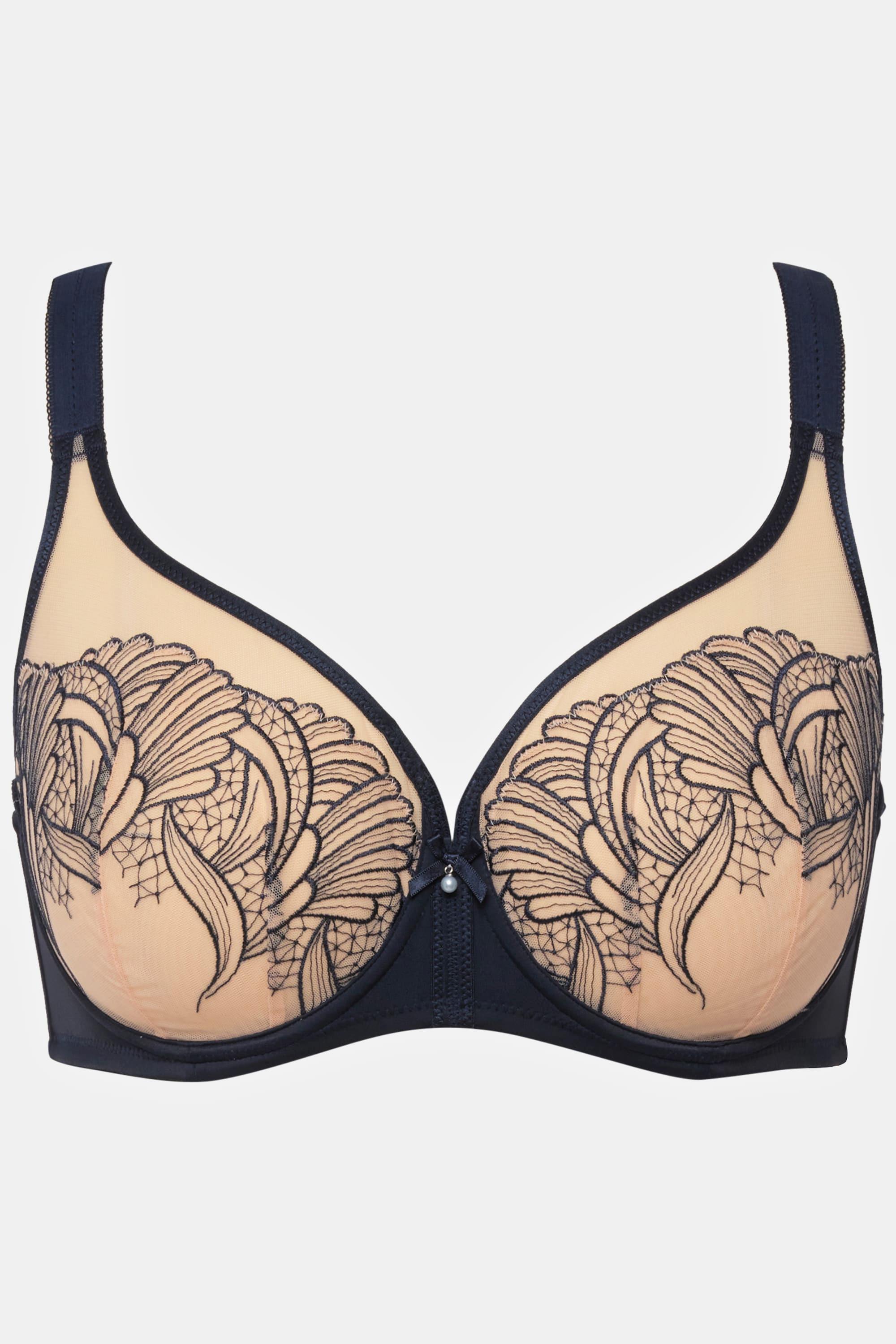 Ulla Popken  Soutien-gorge à armature, dentelle bicolore et perle, bonnet B - E 