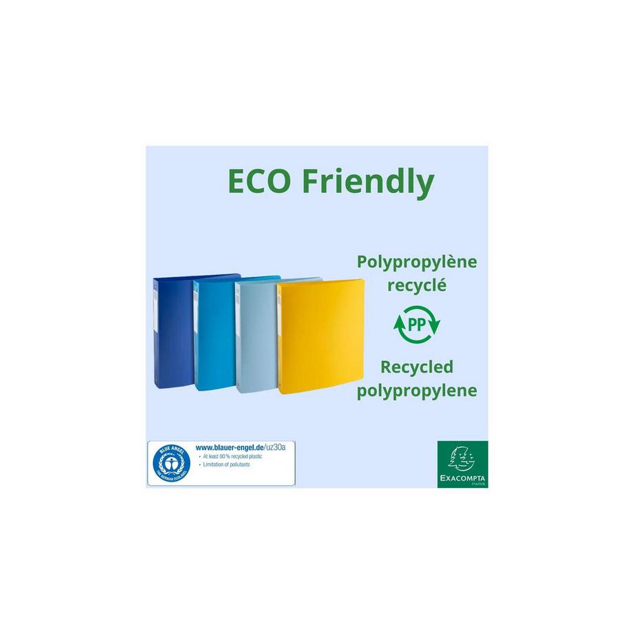 Exacompta Classeur 4 anneaux 30mm polypropylène recyclé BeeBlue - A4 Maxi - x 12  