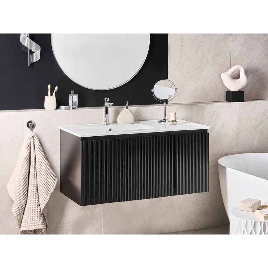 Beliani Wandmontierter Waschtischunterschrank mit Waschbecken aus MDF-Platte Modern TIETE  