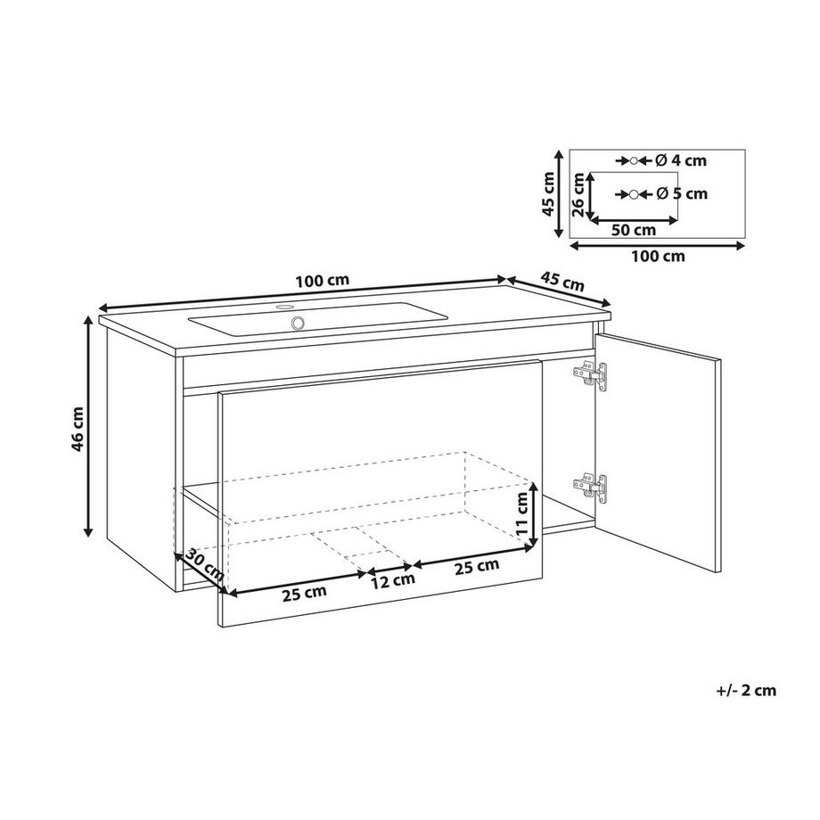 Beliani Wandmontierter Waschtischunterschrank mit Waschbecken aus MDF-Platte Modern TIETE  