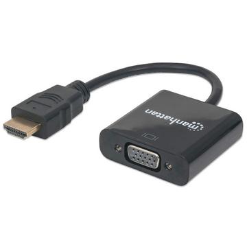 Manhattan HDMI auf VGA-Konverter, HDMI-Stecker auf VGA-Buchse, optionaler USB Micro-B-Stromport,, Polybag-Verpackung