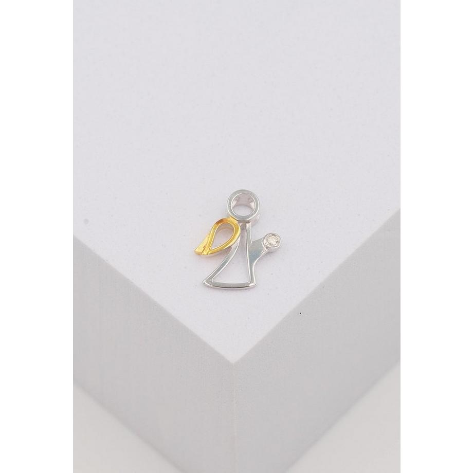MUAU Schmuck  Pendentif ange bicolore or jaune/blanc 750 diamant 0.0075ct. 13x11mm 