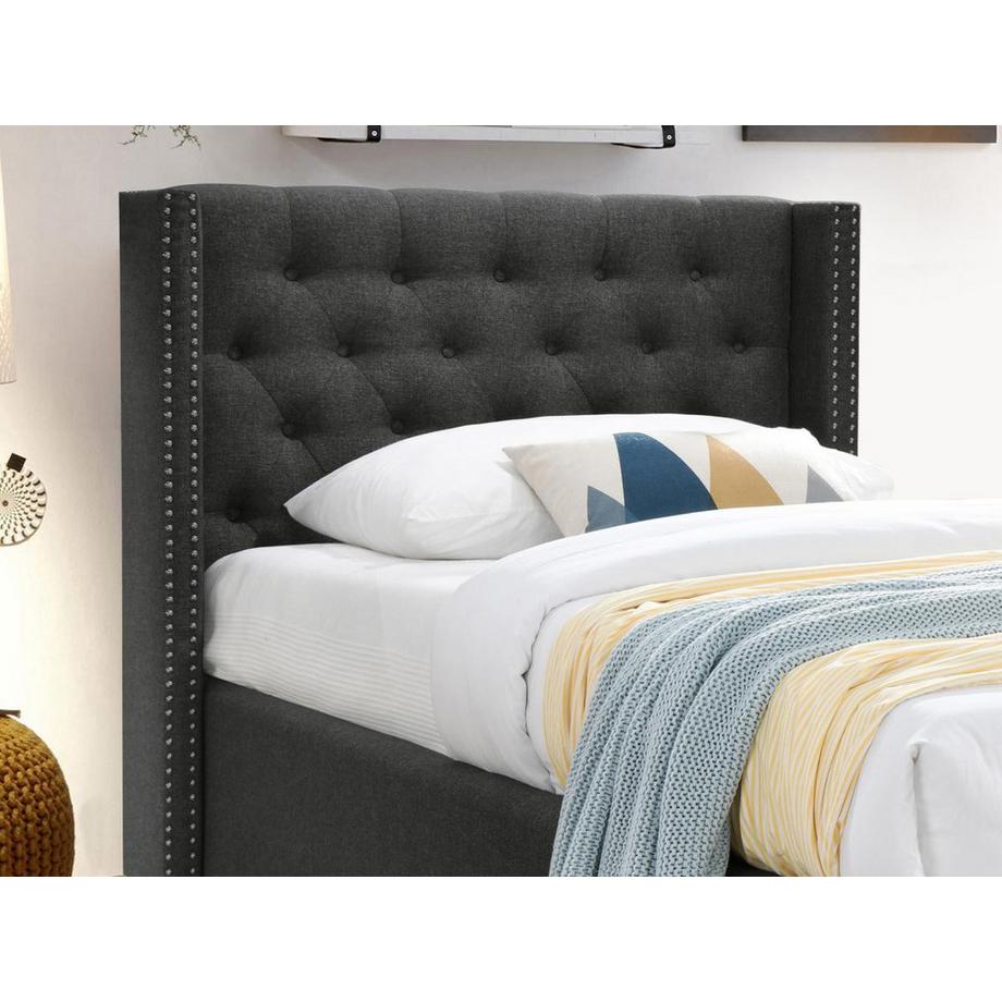 Vente-unique Letto testata capitonné - 90 x 200cm - Tessuto grigio - MASSIMO  