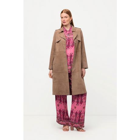 Ulla Popken  Leder-Trenchcoat, Veloursleder, Reverskragen 