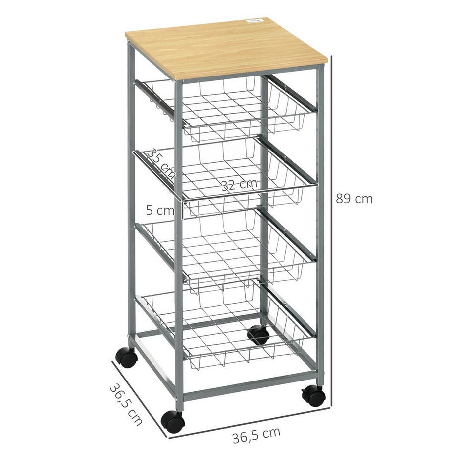 Northio Carrello di servizio carrello da cucina con cestelli in metallo 36,5 x 36,5 x 89 cm carrello da cucina carrello laterale argento per cucina e sala da pranzo  