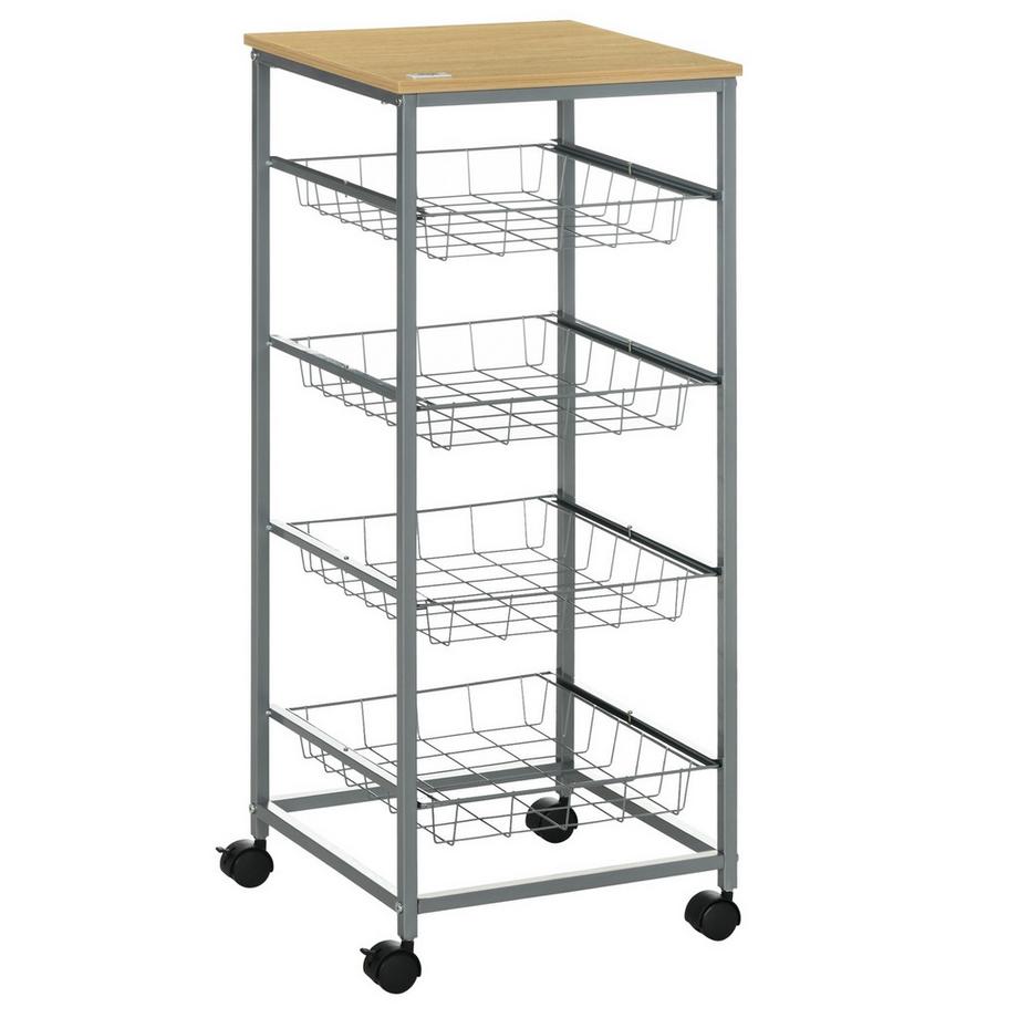 Carrello di servizio carrello da cucina con cestelli in metallo 36,5 x 36,5 x 89 cm carrello da cucina carrello laterale argento per cucina e sala da pranzo