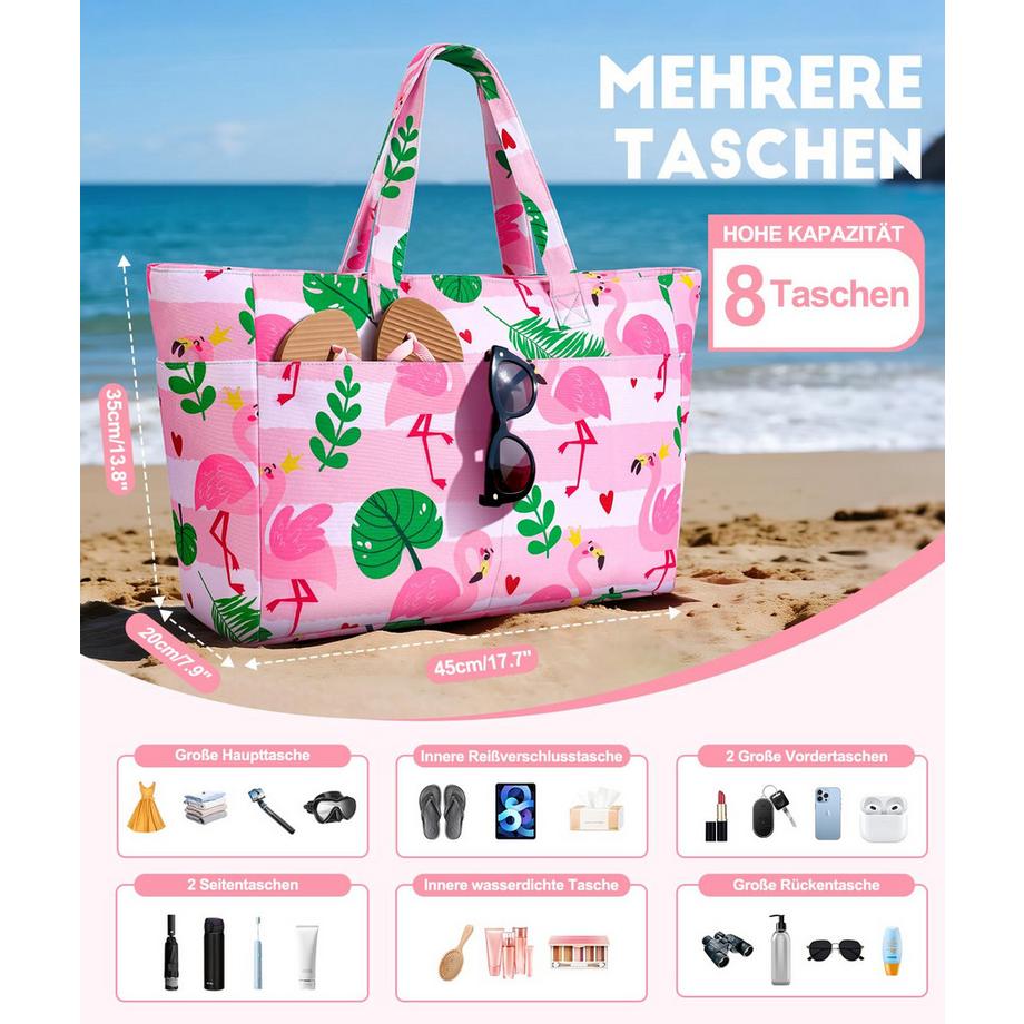 Only-bags.store Grand Sac de Plage avec Fermeture Éclair Imperméable Résistant au Sable Sac à Bandoulière  