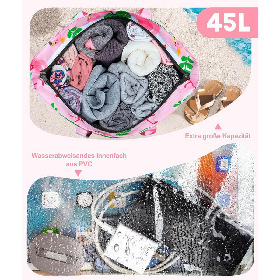 Only-bags.store Grand Sac de Plage avec Fermeture Éclair Imperméable Résistant au Sable Sac à Bandoulière  