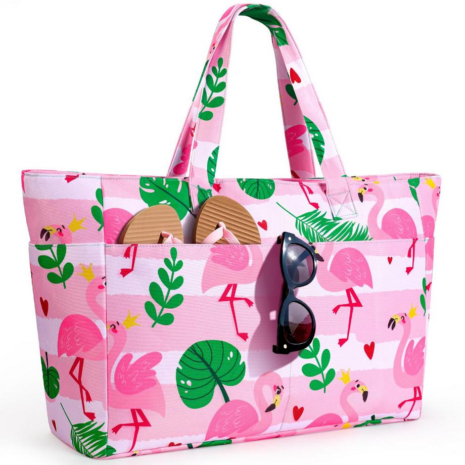 Grand Sac de Plage avec Fermeture Éclair, Imperméable, Résistant au Sable, Sac à bandoulière