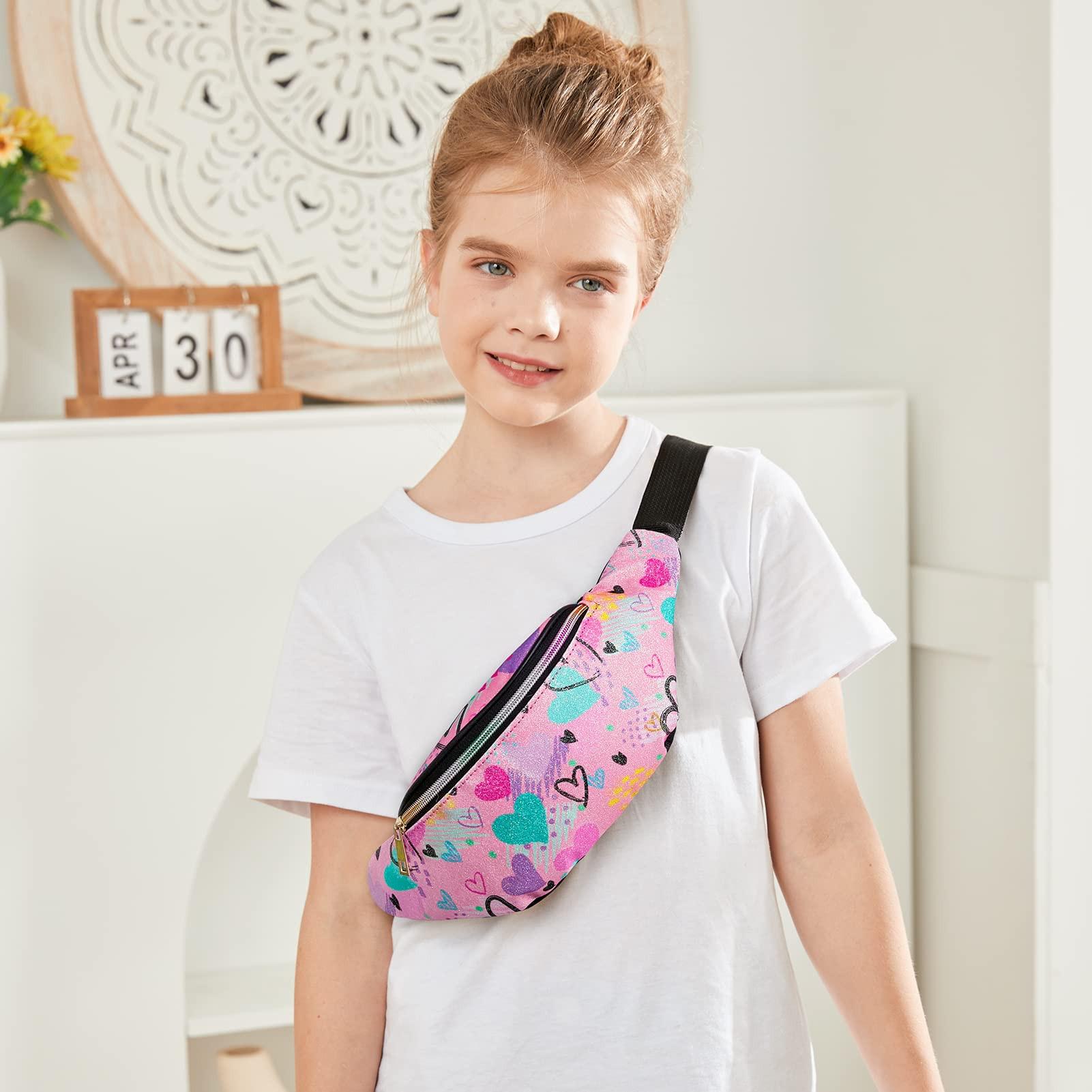 Only-bags.store Kinder Glitzer Sport Bauchtasche mit Lederimitat  