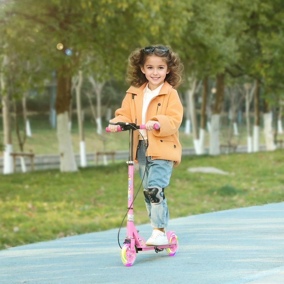 Northio  Roller Kinder Klappbar Kinderroller mit Verstellbarer Lenkerhöhe, 2 Leuchtenden Räder, Handbremse & Hinterradbremse Tretroller Scooter für 3-8 Jahre Kinder Rosa Aosom 