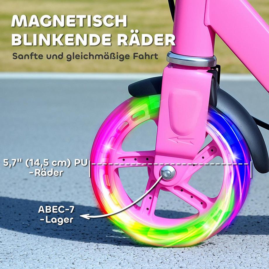 Northio  Roller Kinder Klappbar Kinderroller mit Verstellbarer Lenkerhöhe, 2 Leuchtenden Räder, Handbremse & Hinterradbremse Tretroller Scooter für 3-8 Jahre Kinder Rosa Aosom 
