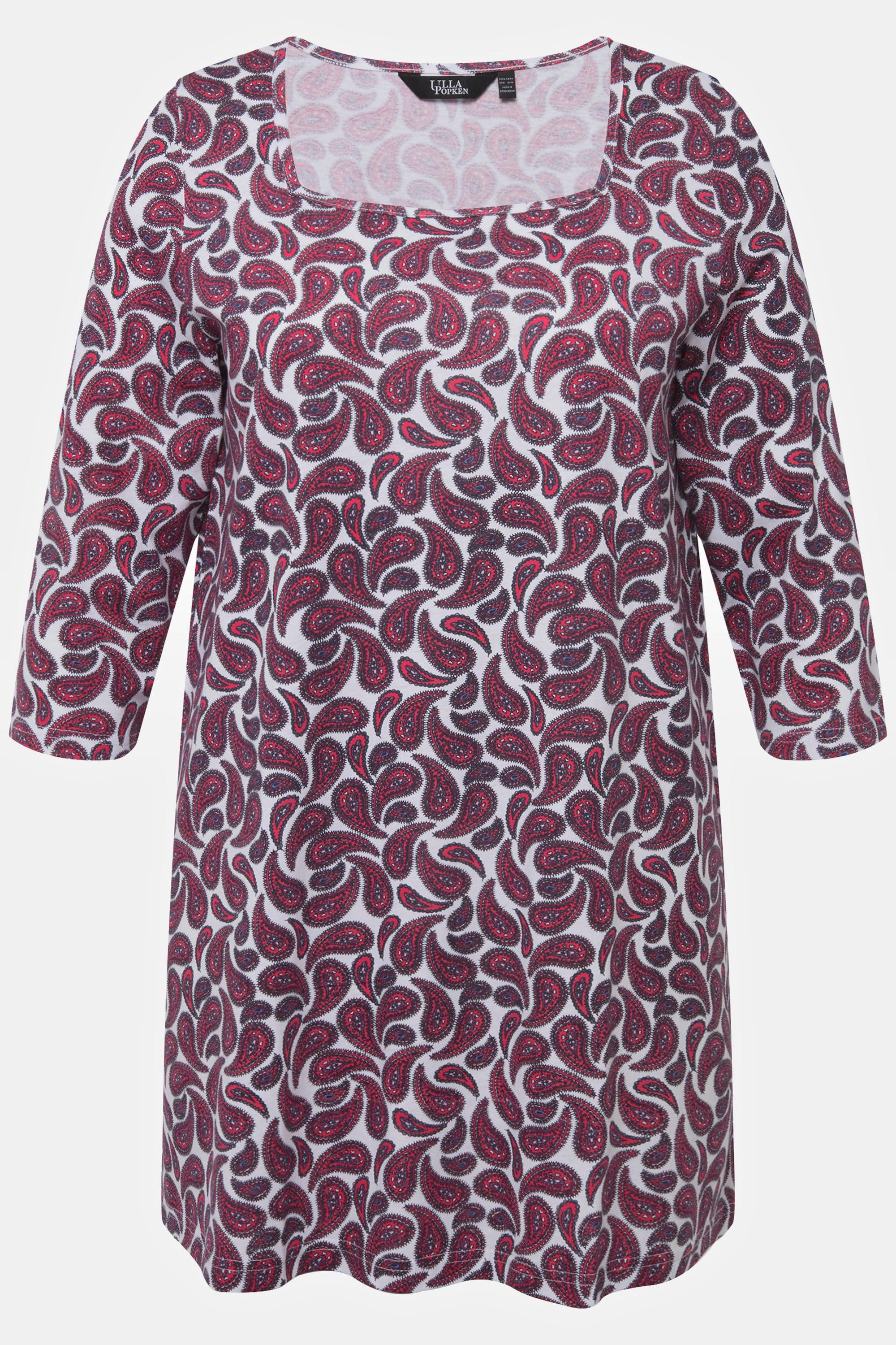 Ulla Popken  Shirt, Paisleymuster, Carree-Ausschnitt, 3/4-Arm 