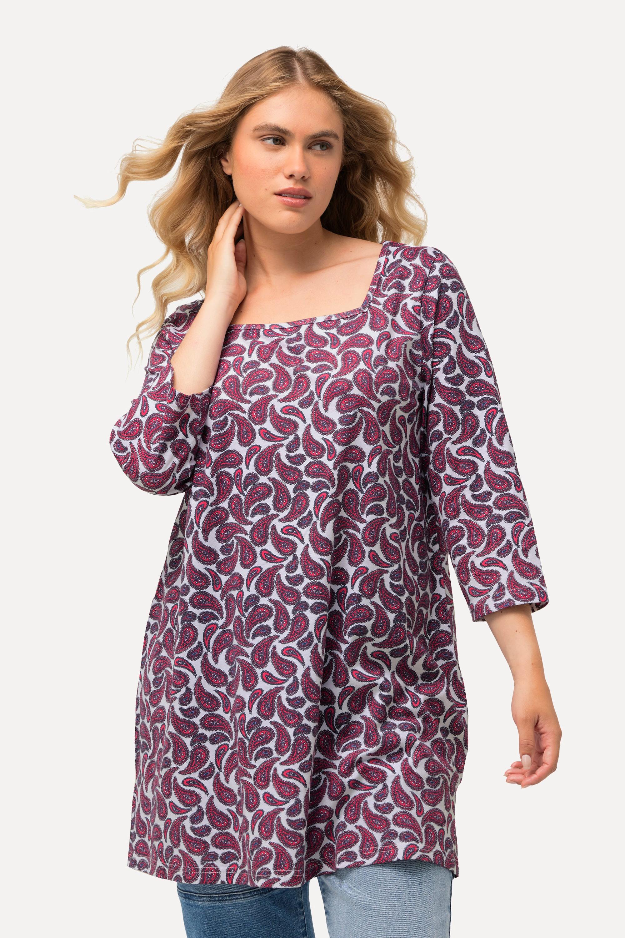 Ulla Popken  Maglia con Paisley, scollo rettangolare e maniche a 3/4 