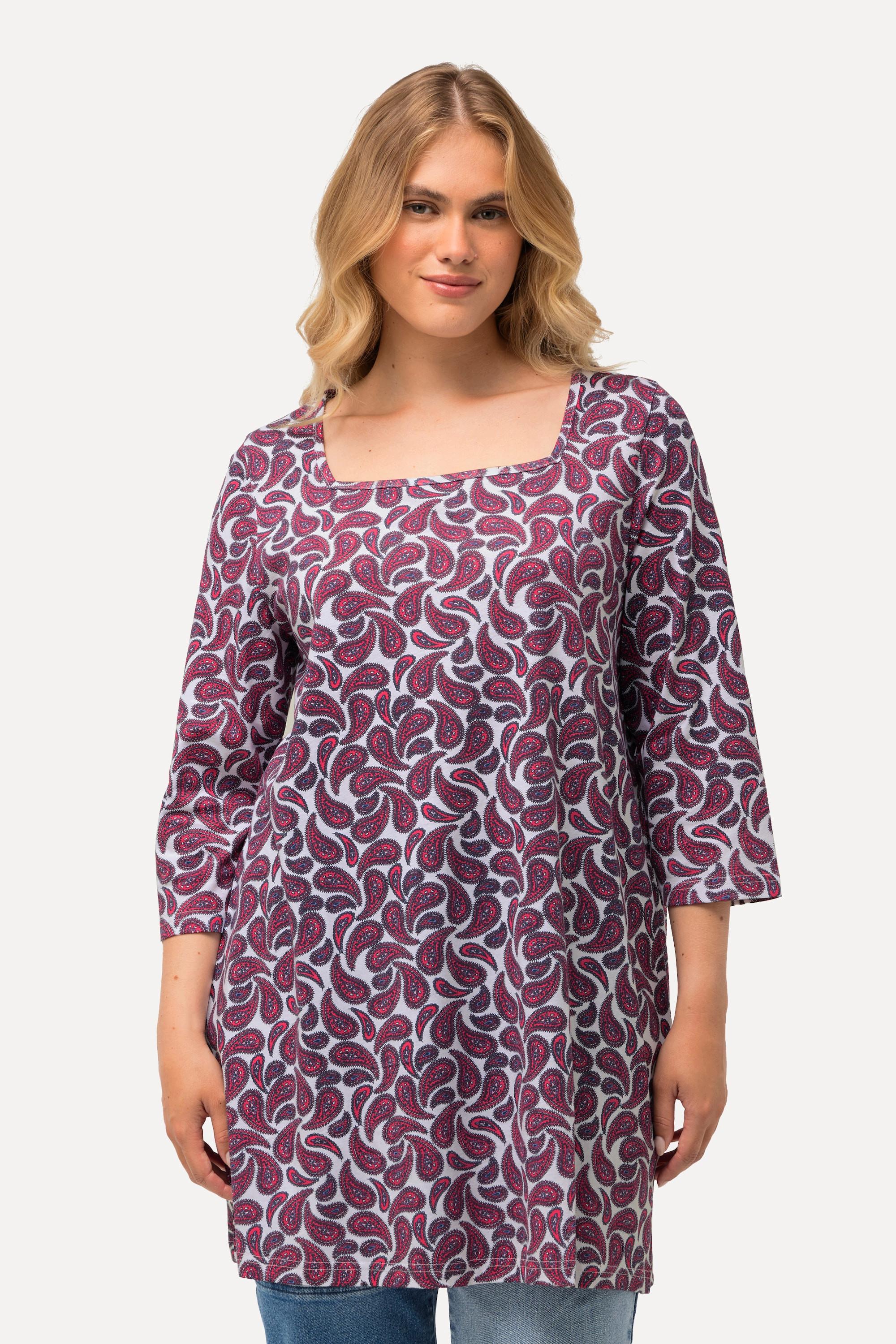 Ulla Popken  Shirt, Paisleymuster, Carree-Ausschnitt, 3/4-Arm 