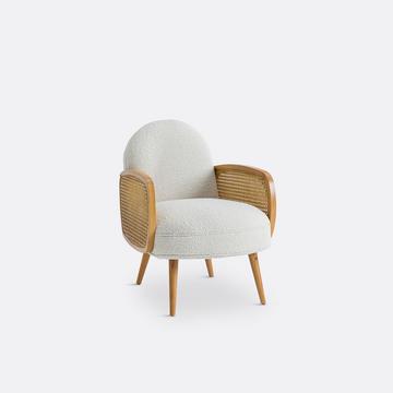 Fauteuil bouclette et cannage