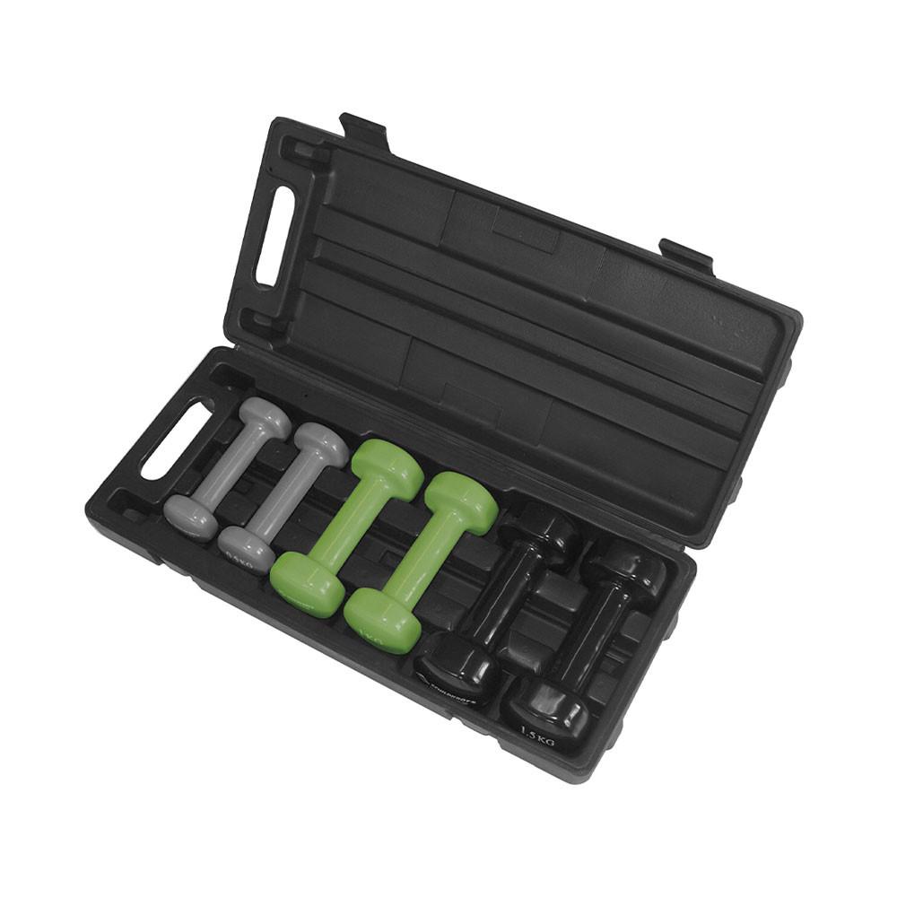 SCHILDKRÖT  Vinyl Hantel Set im Kunststoffkoffer 2x 0.5kg/ 2x 1.0kg / 2x 1.5kg 