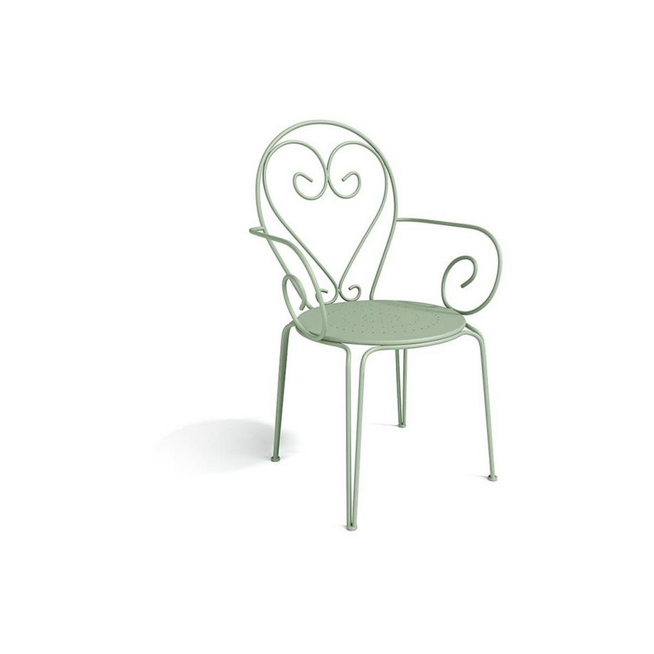 Vente-unique Garten-Essgruppe: Tisch + 4 stapelbare Sessel - Metall in Eisenoptik - Grün - GUERMANTES von MYLIA  