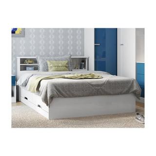 Vente-unique Lit 140 x 190 cm avec tiroirs et rangements - Blanc + Matelas - BORIS  