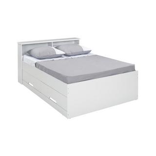 Vente-unique Lit 140 x 190 cm avec tiroirs et rangements - Blanc + Matelas - BORIS  