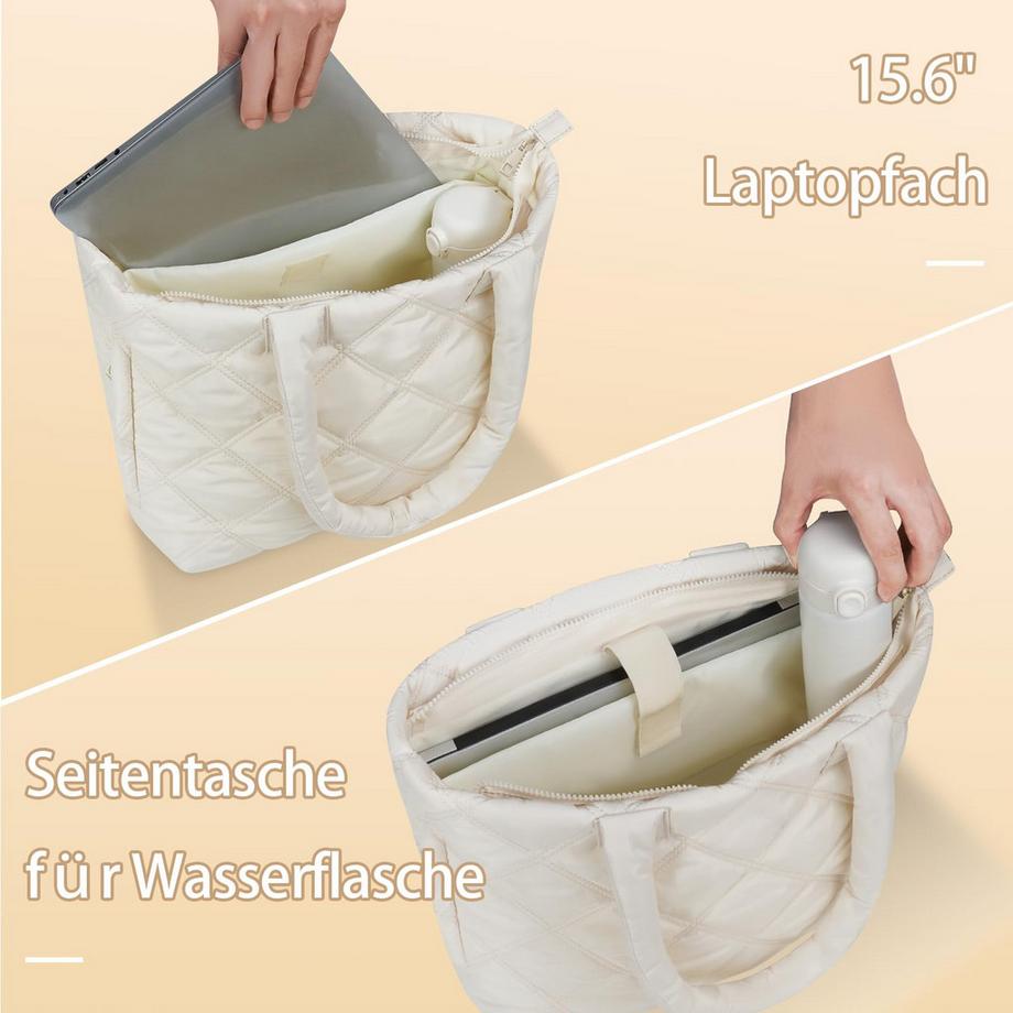 Only-bags.store Gepolsterte Shopper Tasche mit Laptopfach und Seitentasche für Trinkflasche  