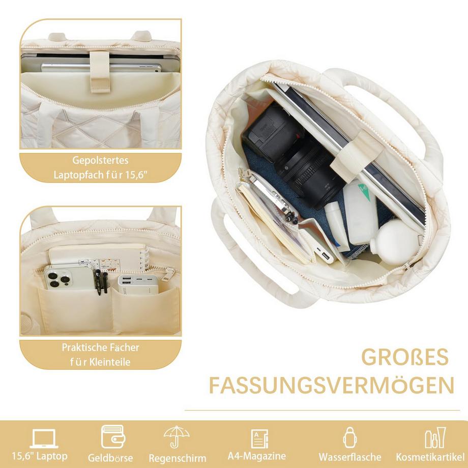 Only-bags.store Gepolsterte Shopper Tasche mit Laptopfach und Seitentasche für Trinkflasche  