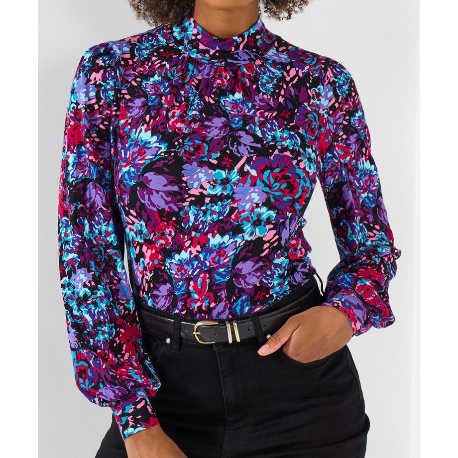 Joe Browns Lebhafter Blumenprint Jersey Top mit Stehkragen  