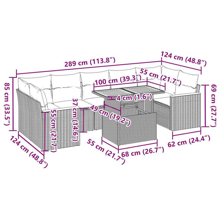 VidaXL Ensemble de canapés de jardin rotin synthétique  