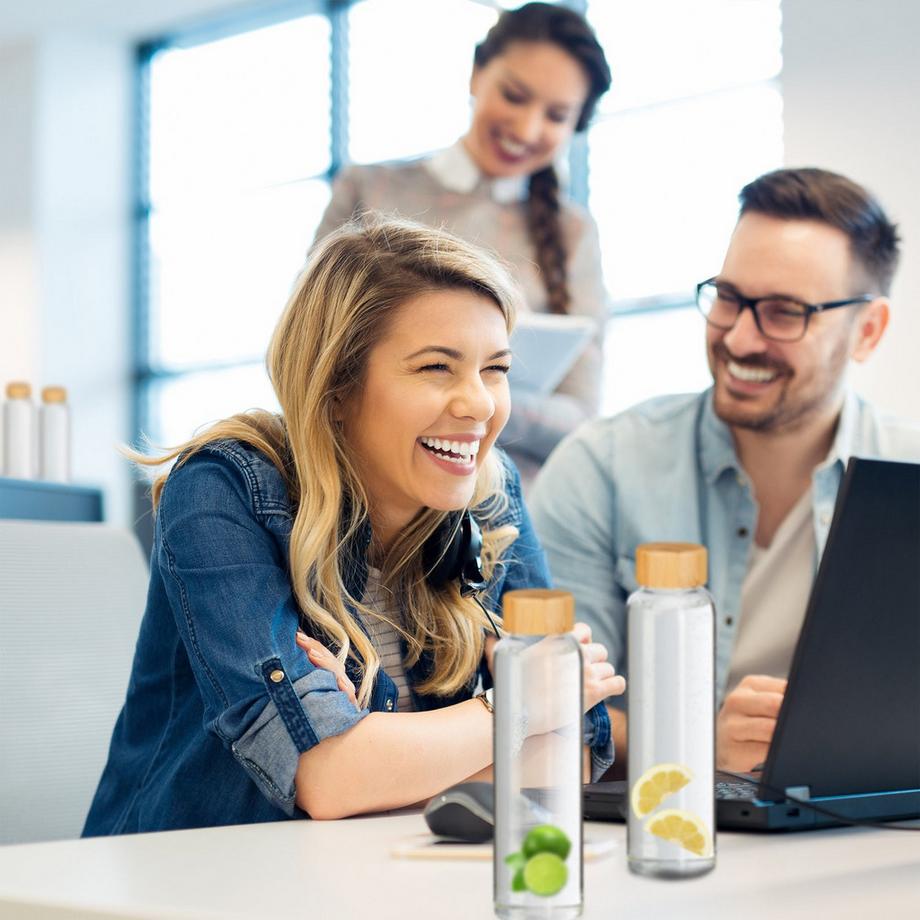 B2X  6x Getränkeflasche mit Bambusdeckel 500 ml 