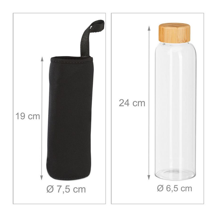 B2X  6x Getränkeflasche mit Bambusdeckel 500 ml 