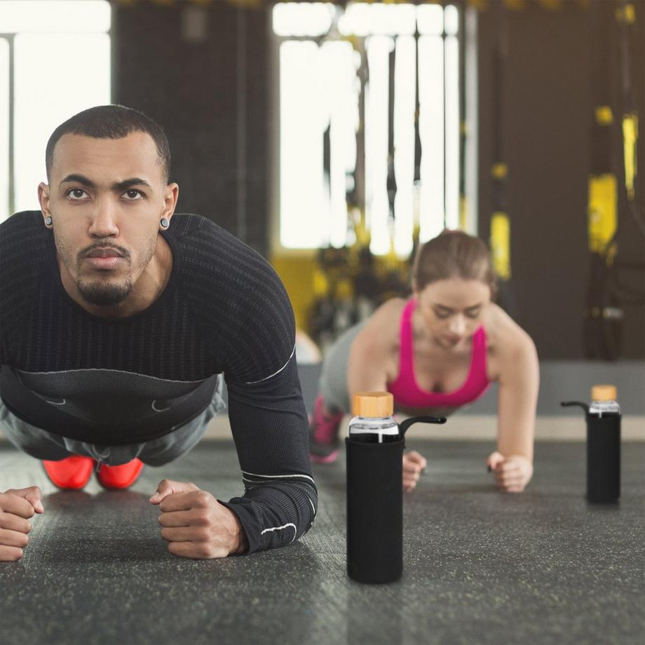 B2X  6x Getränkeflasche mit Bambusdeckel 500 ml 