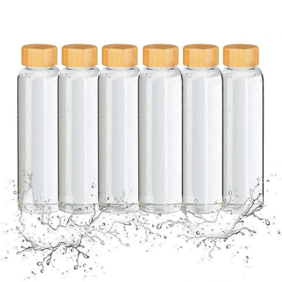 B2X  6x Getränkeflasche mit Bambusdeckel 500 ml 