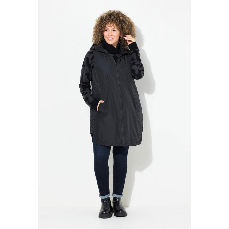 Ulla Popken Gilet déperlant à capuche avec fermeture à glissière à double sens  