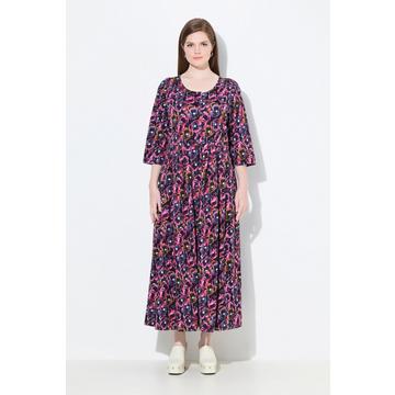 Jersey-Maxikleid, Blüten, Rundhals, 3/4-Arm, Taschen